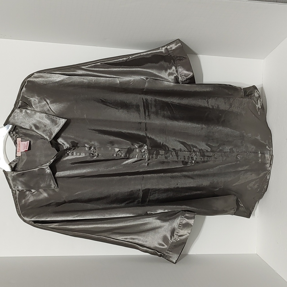 Silver Metallic 3/4 Sleeves Button Down Blouse Fire Boutique in Los Angeles XL